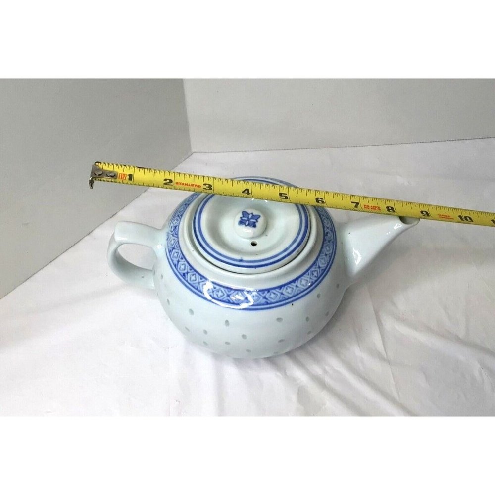 Vintage Mid-Century Porcelain Rice Flower Teapot Blue/White Tienshan Vase - Picture 8 of 9